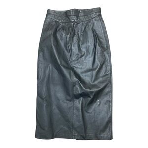 Vintage Casa Blanca Black Leather Midi Skirt Lined High Waist Size 5/6